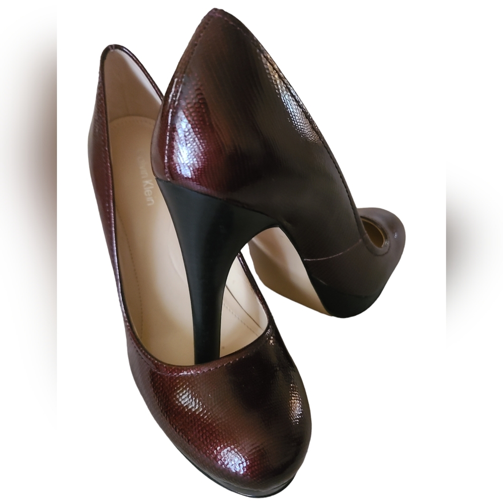 Calvin Klein Heels Kendall Burgundy Leather Platform Snake Embossed Size 5 - Picture 5 of 9